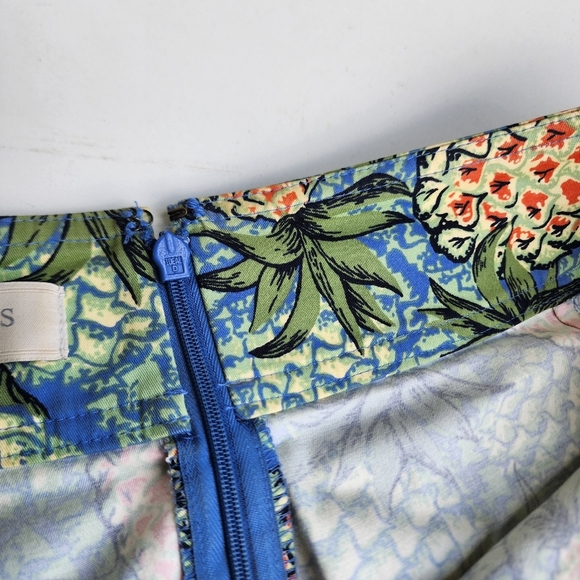 Talbots Pineapple Print Skirt Women's Blue Green Yellow Stretch Cotton Sz 12 - Picture 7 of 10